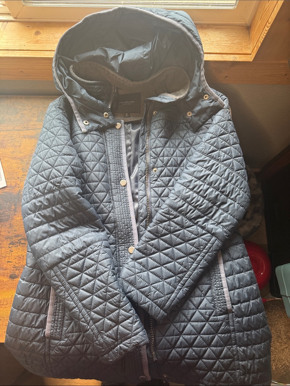 Marc New York Quilted Blue Hooded Ski Jacket